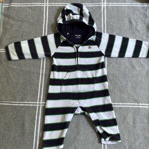 Vintage BabyGap Terrycloth Hooded Jumpsuit, Navy & White Striped Boys 6-12 M